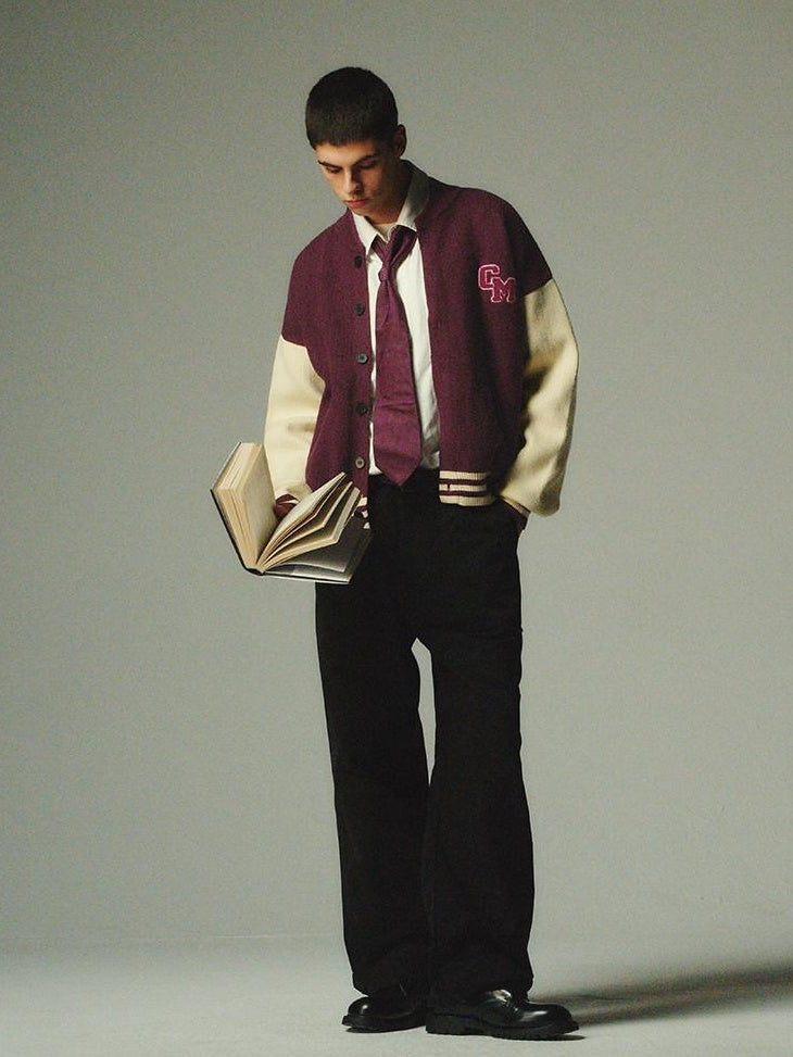 Country Moment No Itch Youth Loose Fit Unisex Casual Burgundy Baseball Collar Bomber Jackets