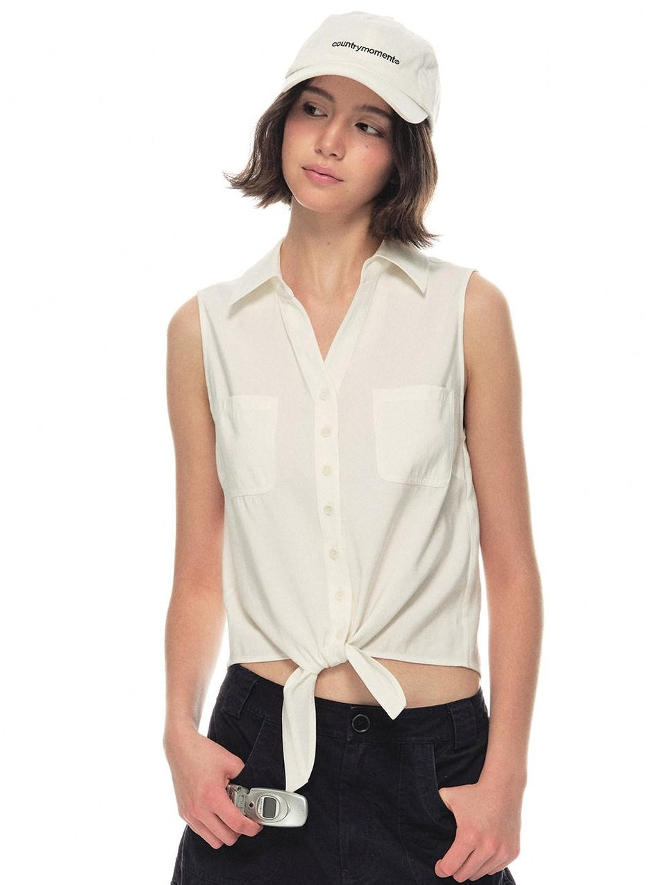Country Moment Breathable Quick Dry Loose Tie Front Women Commuter Modal Sleeveless Short Shirts