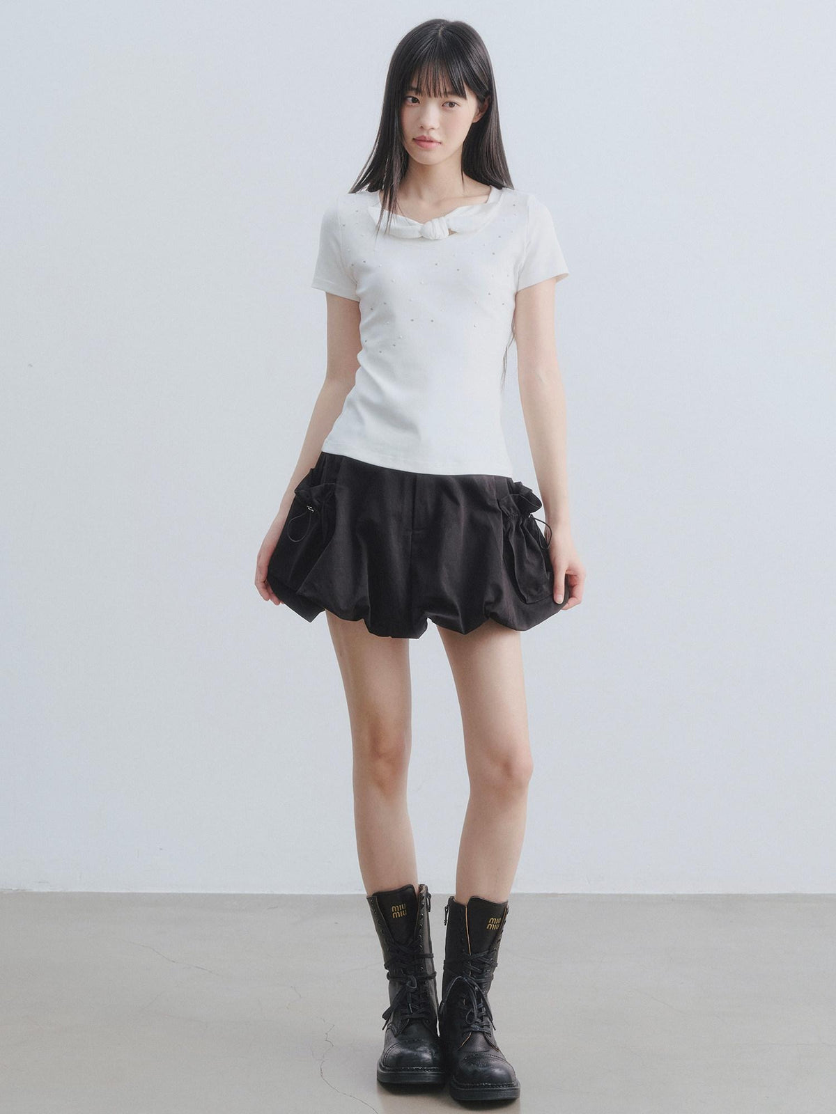 DDGIRL studio Soft Cotton Rhinestone Slim Fit Women Round Neck White Short Sleeve T-Shirts