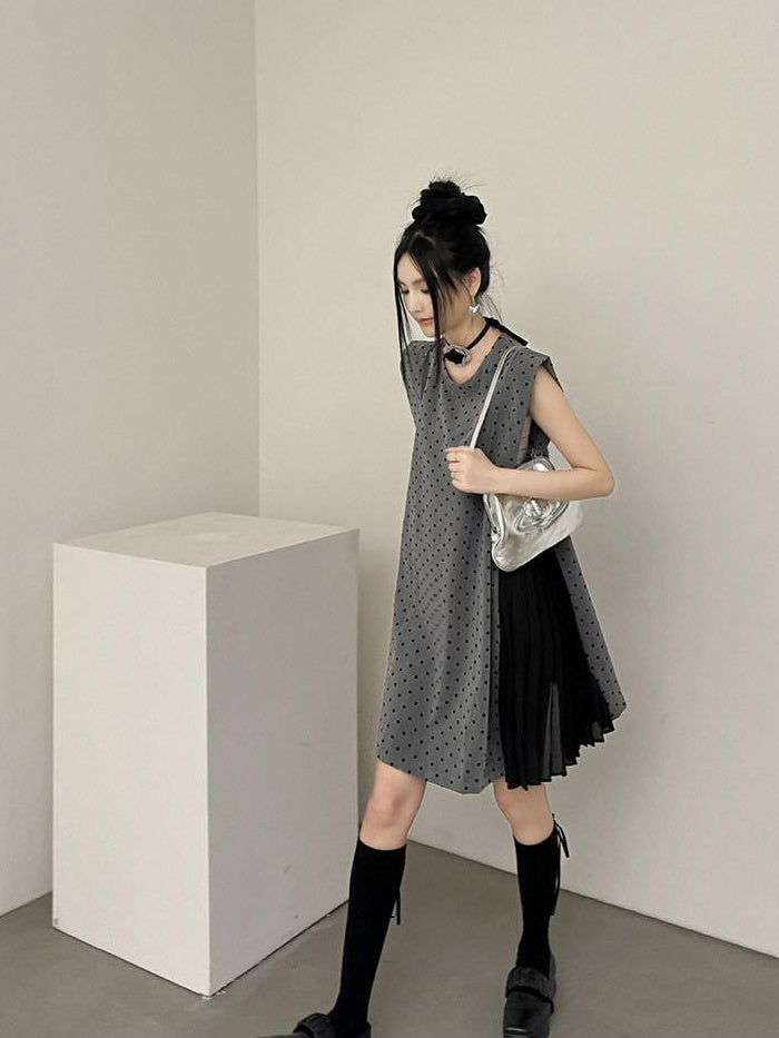 DDGIRL studio Soft Patchwork A Line Loose Fit Sleeveless Commuter Flocked Midi Skirts