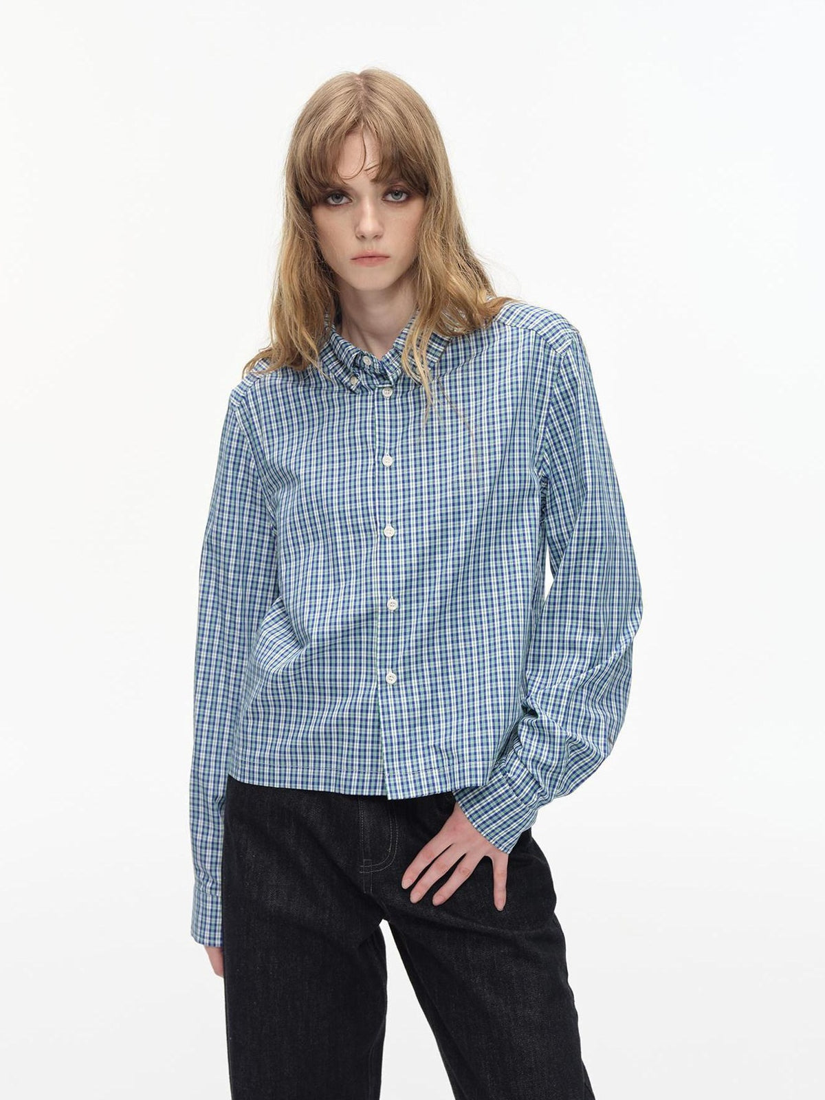 Country Moment Soft Breathable Cotton Loose Plaid Button Collared Women Long Sleeve Shirts