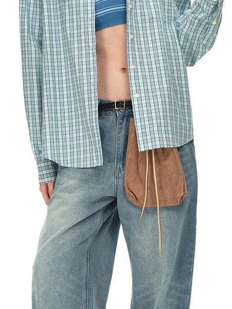 Country Moment Soft Breathable Mid Rise Stone Wash Loose Casual Unisex Denim Blue Wide Leg Jeans
