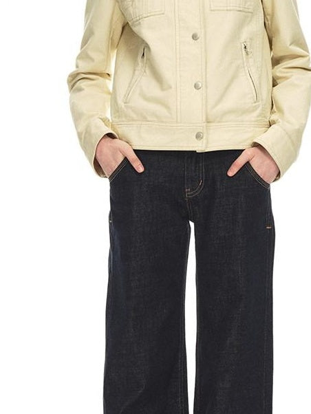 Country Moment Breathable 100 Percent Cotton Mid Rise Dark Blue Casual Women Straight Leg Jeans