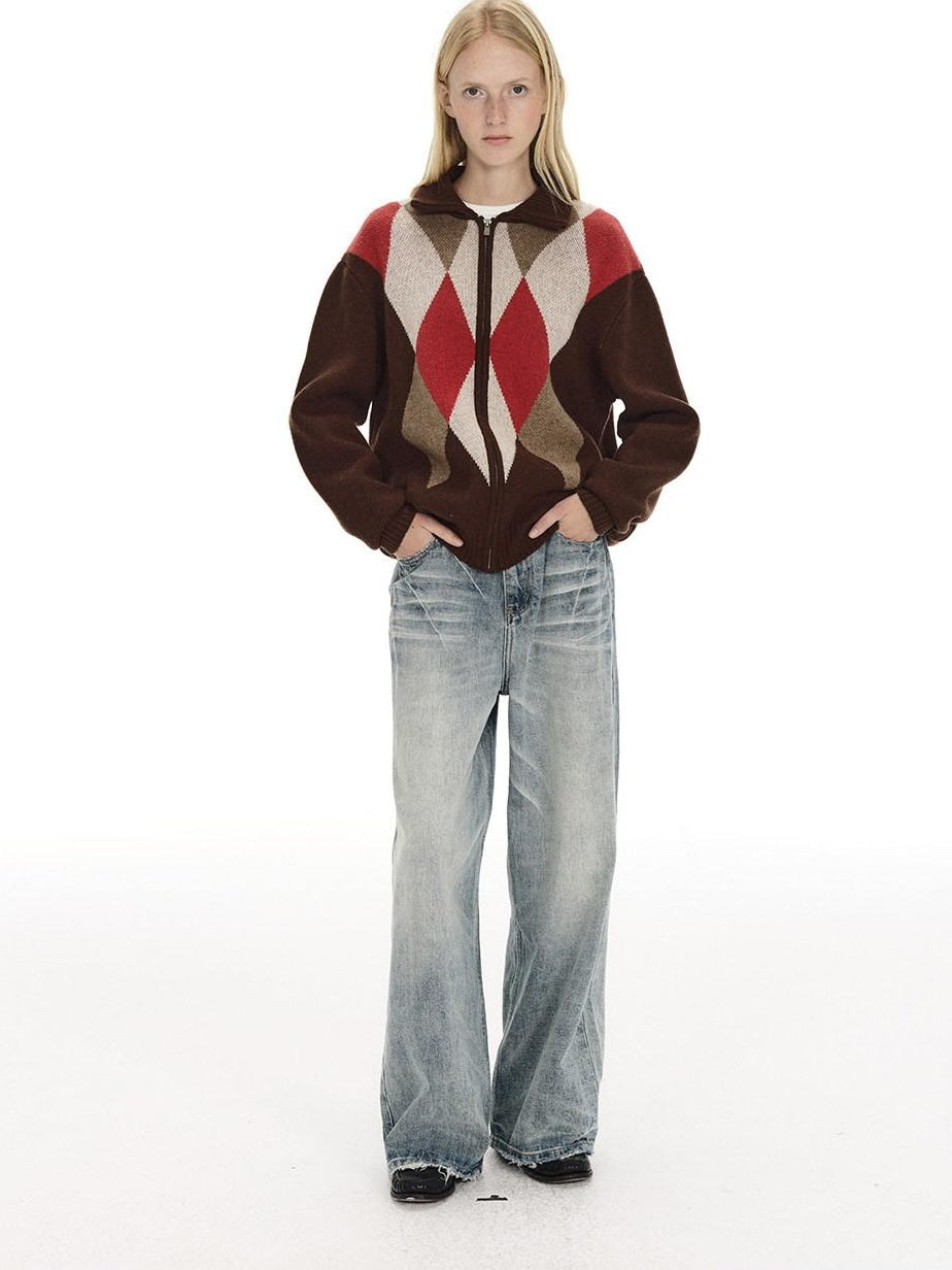 Country Moment Mid Rise Washed Whisker Brushed Cotton Casual Unisex Blue Wide Leg Jeans