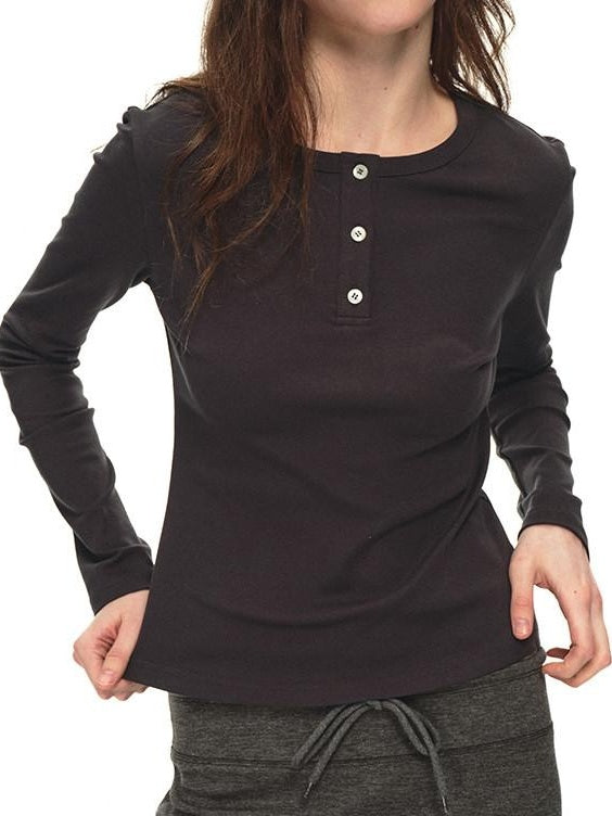 Country Moment Breathable Stretch Cotton Slim Fit Henley Button Women Long Sleeve T-Shirts