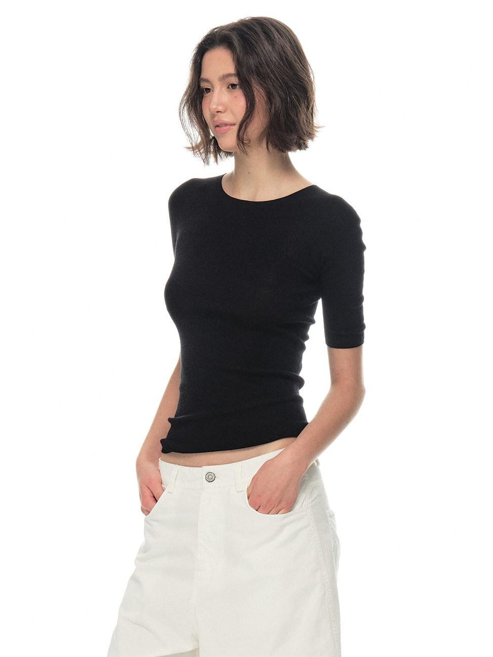 Country Moment Breathable Wool Slim Knit Crew Neck Women Citywalk Thin Short Sleeve T-Shirts