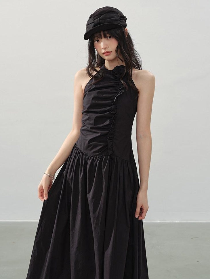 DDGIRL studio Elegant High Waist A Line Pleated Cotton Hidden Back Zipper Party Maxi Skirts