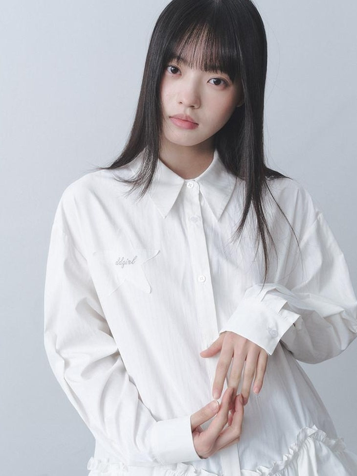 DDGIRL studio High Waist Ruffle Commuter Shirt Dress A Line Women White Button Mini Dresses