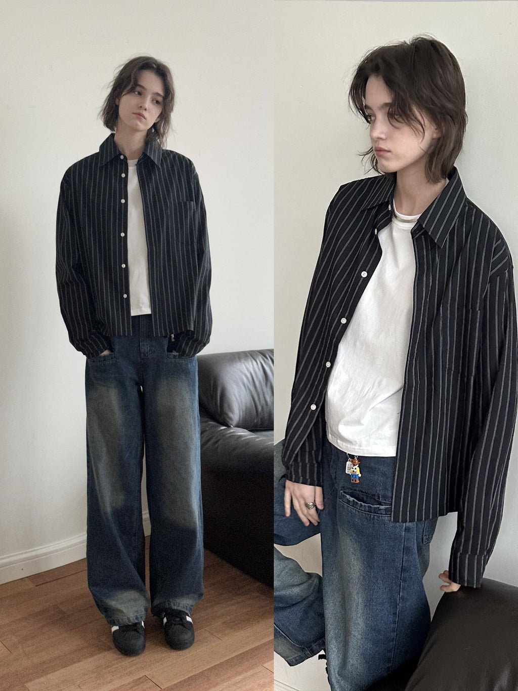 Country Moment Pure Cotton Soft Striped Square Neck Loose Fit Teen Casual Long Sleeve Shirts