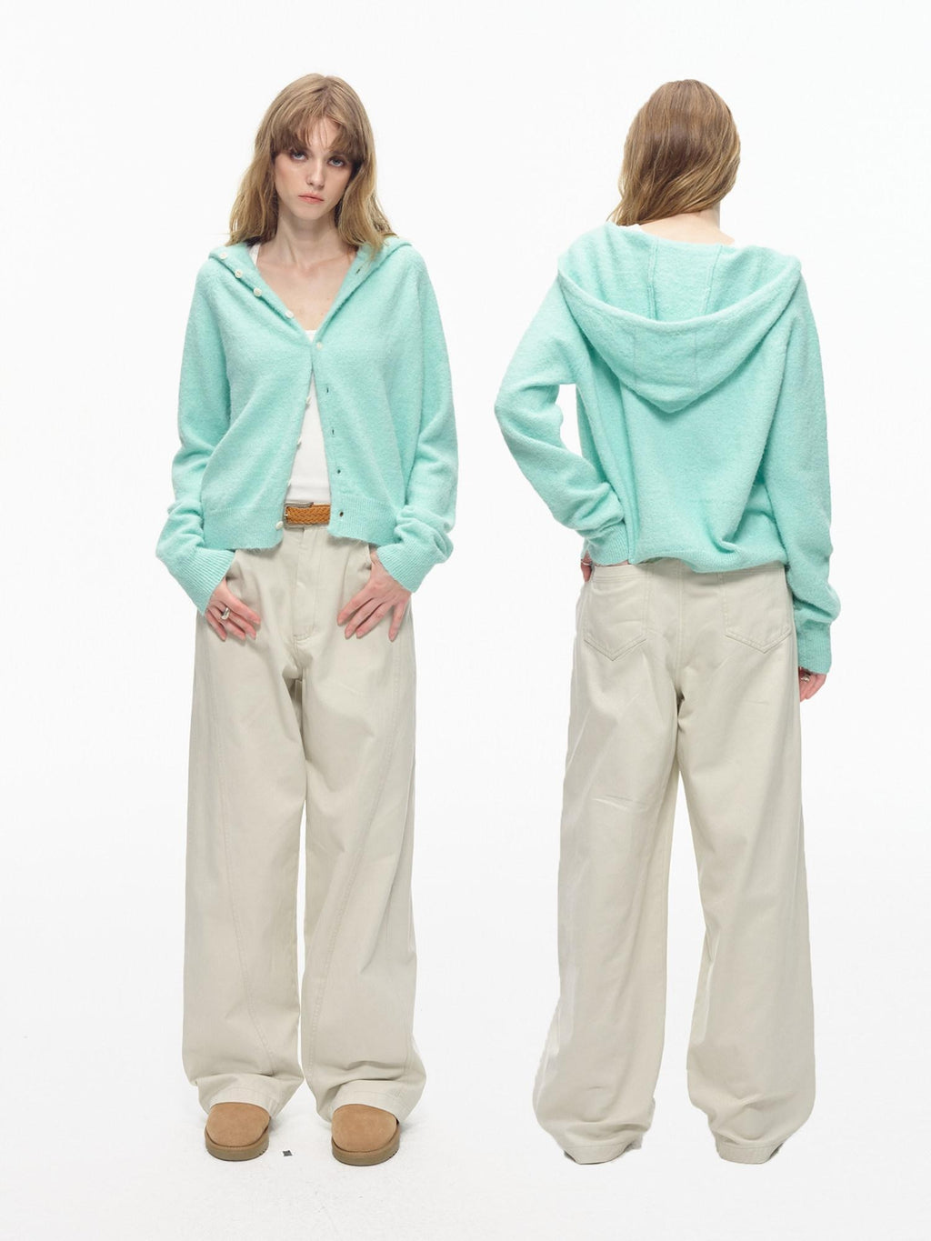 Country Moment Soft Button Closure Hooded Loose Fit Unisex Polyester Blend Cardigans
