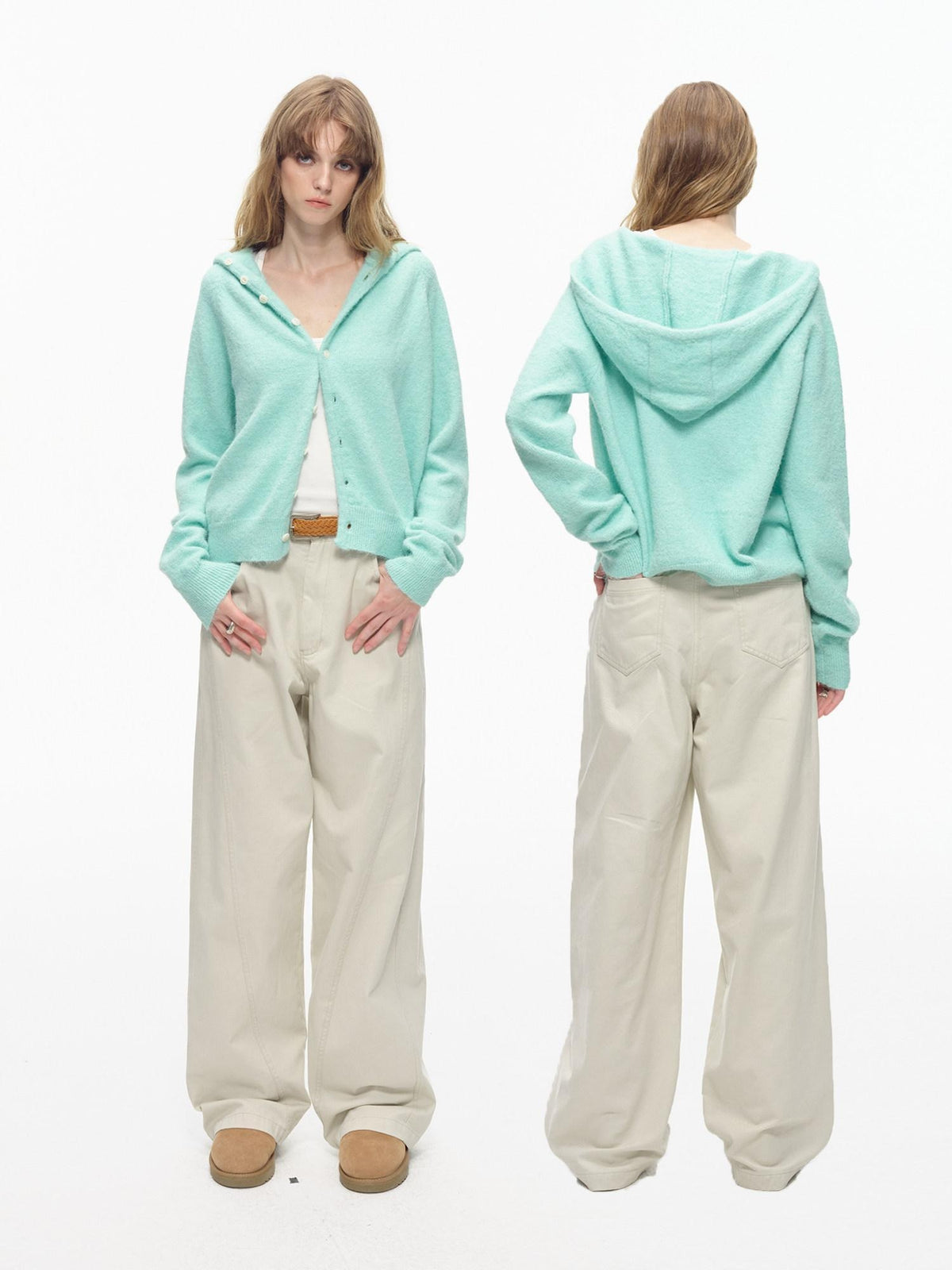 Country Moment Soft Button Closure Hooded Loose Fit Unisex Polyester Blend Cardigans