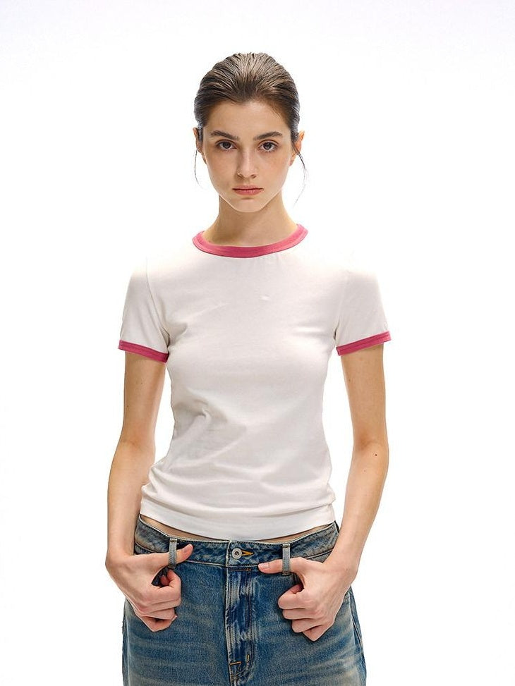 Country Moment 100% Cotton Ribbed Crew Neck Moisture Wicking Two Tone Short Sleeve T-Shirts