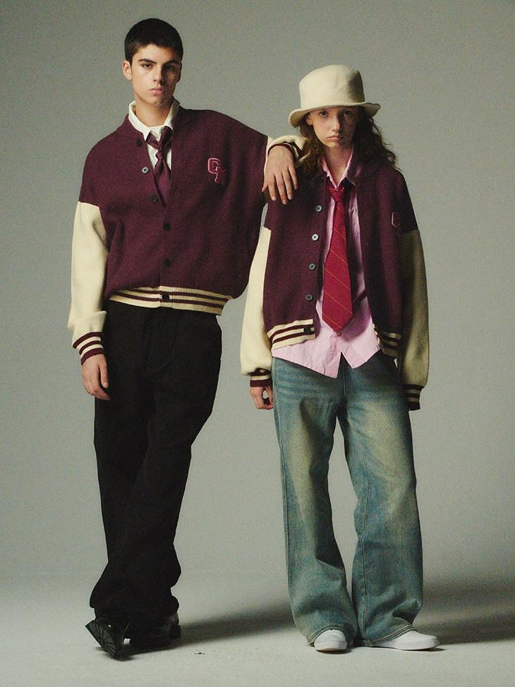 Country Moment No Itch Youth Loose Fit Unisex Casual Burgundy Baseball Collar Bomber Jackets