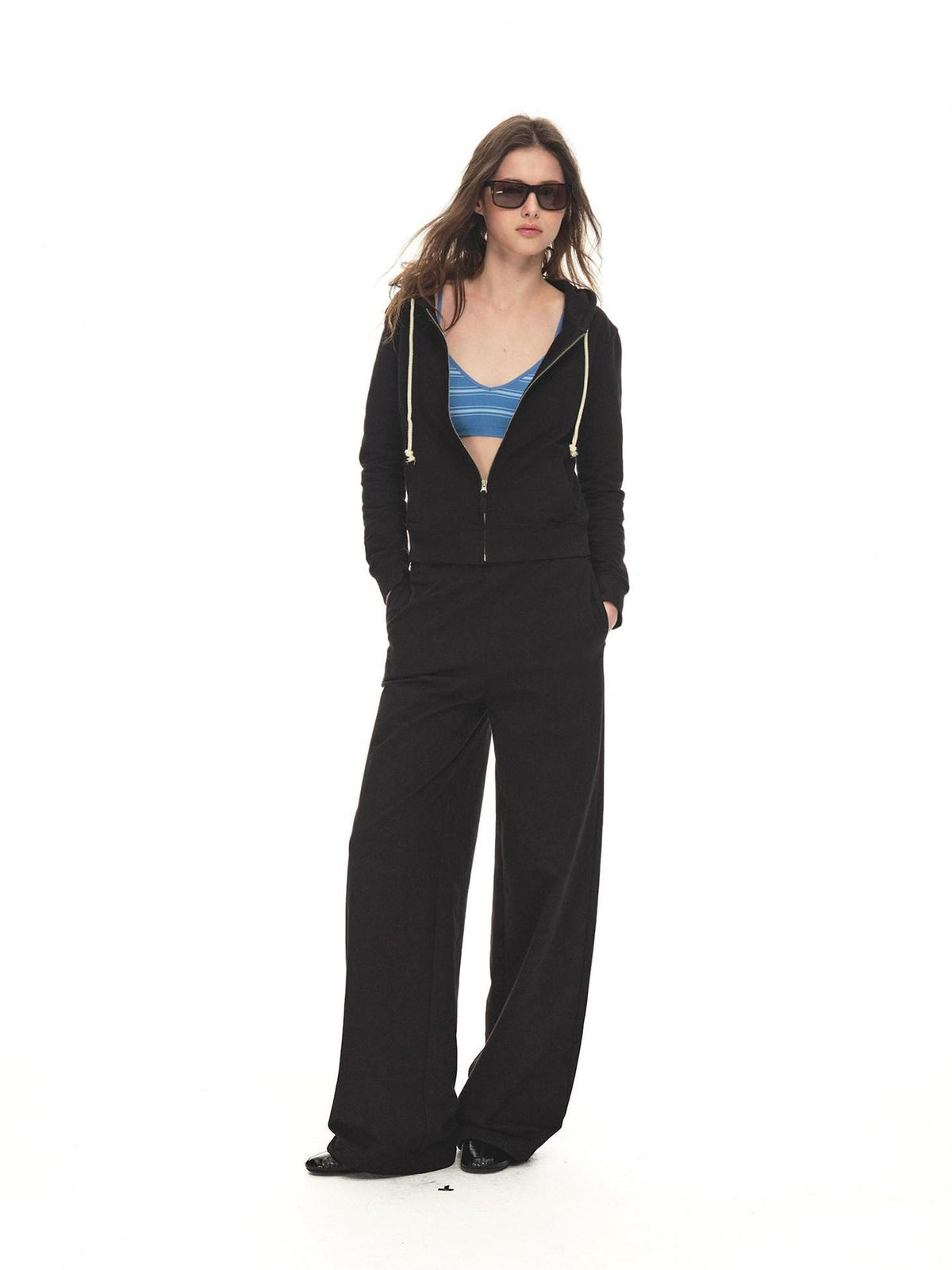 Country Moment 100% Cotton Durable Loose Mid Rise Drawstring Black Straight Leg Sweatpants