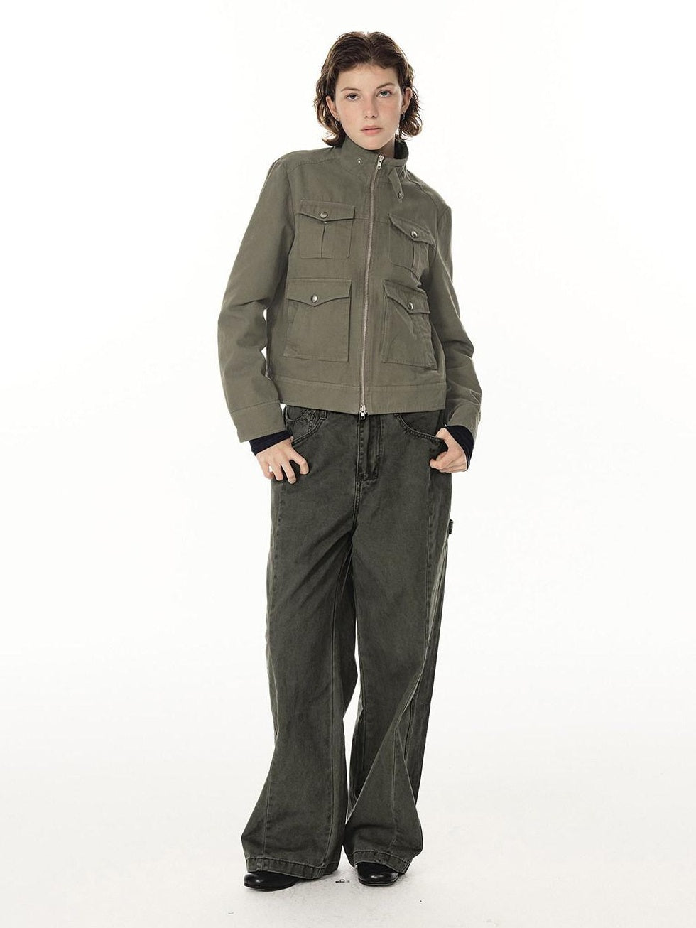 Country Moment Durable Cotton Utility Structured Multi Pocket Unisex Zip Cropped Jackets