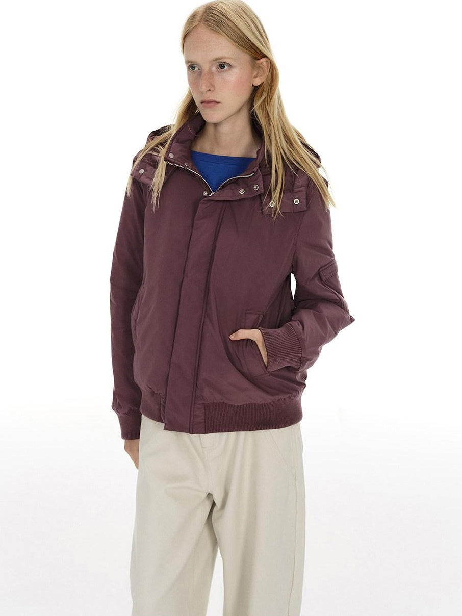 Country Moment Warm Windproof Hooded Loose Fit Youthful Unisex Magenta Puffer Jackets