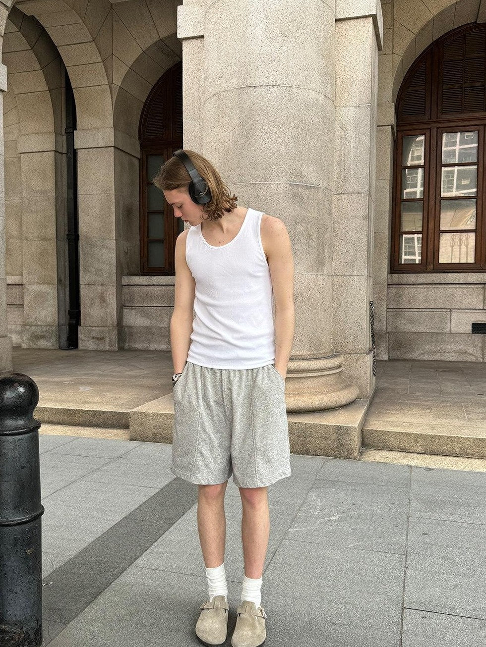 Country Moment Cotton Blend Slight Stretch Loose Mid Waist Daily Casual Grey Mid-Length Shorts