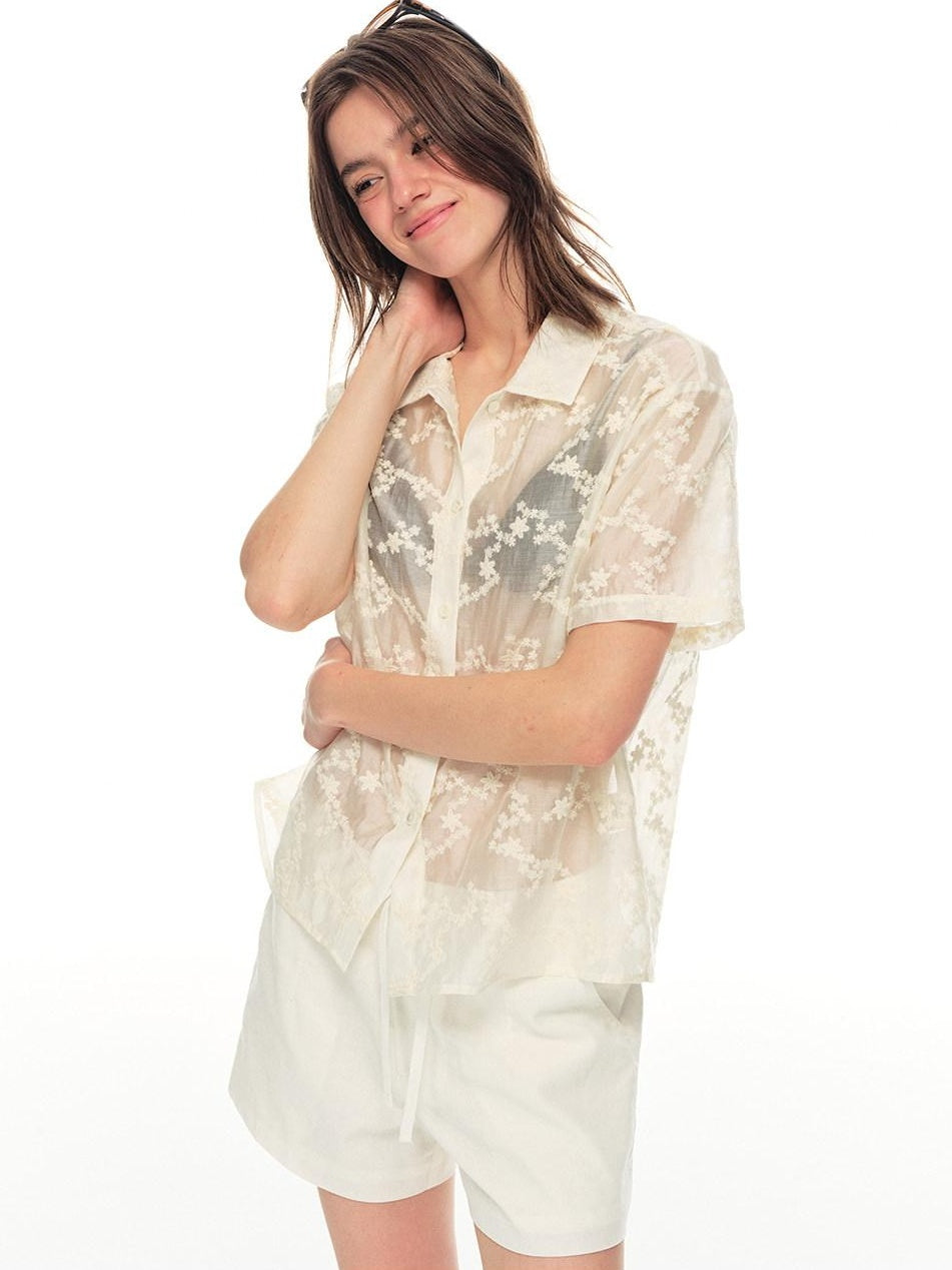 Country Moment Breathable Embroidered Lyocell Loose French Collar Women Travel City Blouses