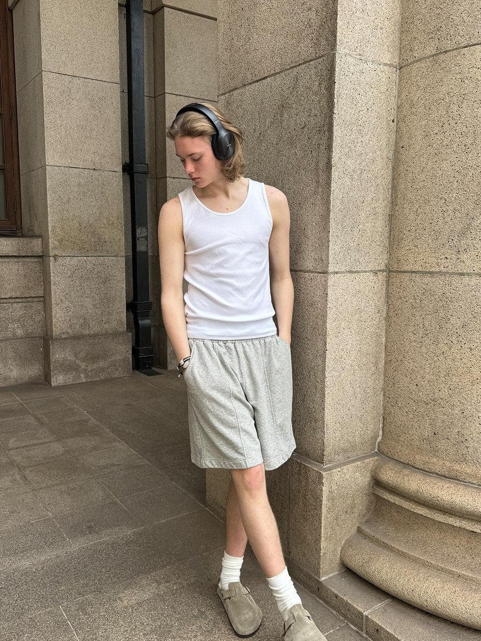 Country Moment Cotton Blend Slight Stretch Loose Mid Waist Daily Casual Grey Mid-Length Shorts