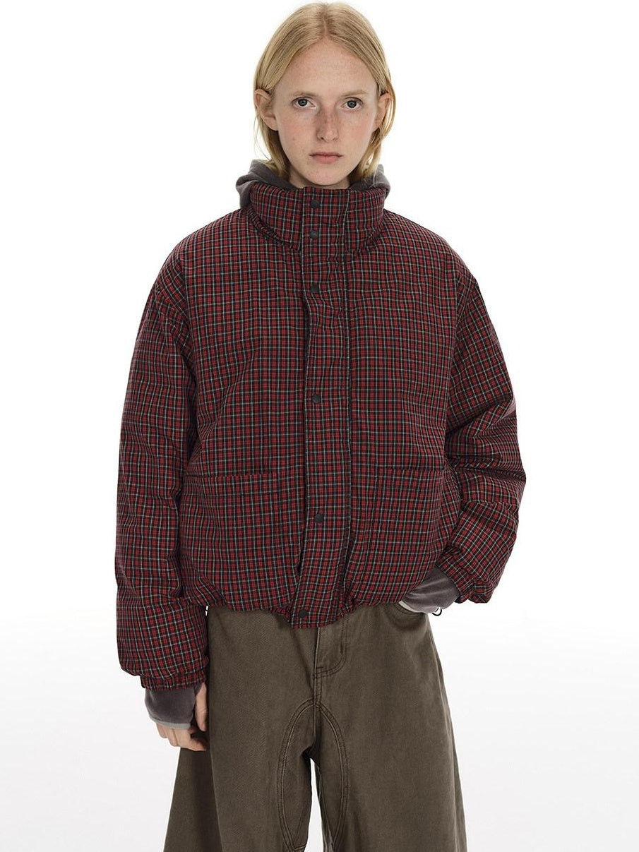Country Moment High Fill White Duck Reversible Plaid Loose Fit Unisex Cotton Zip Down Jackets