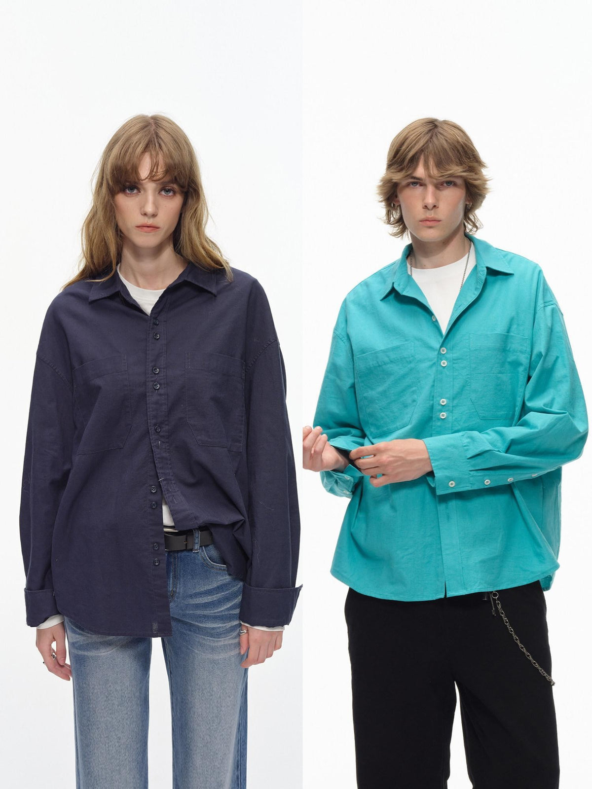 Country Moment Breathable Cotton Linen Loose Button Collar Unisex Long Sleeve Solid Shirts