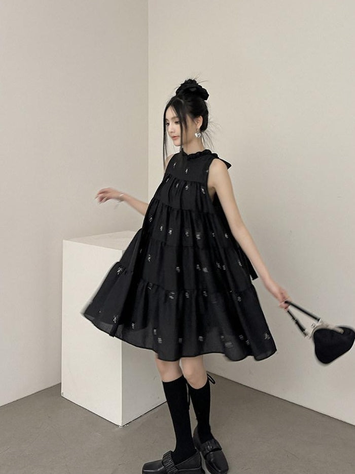 DDGIRL studio Chic Office Sleeveless Crew Neck Pullover Black Polyester One Size Midi Dresses