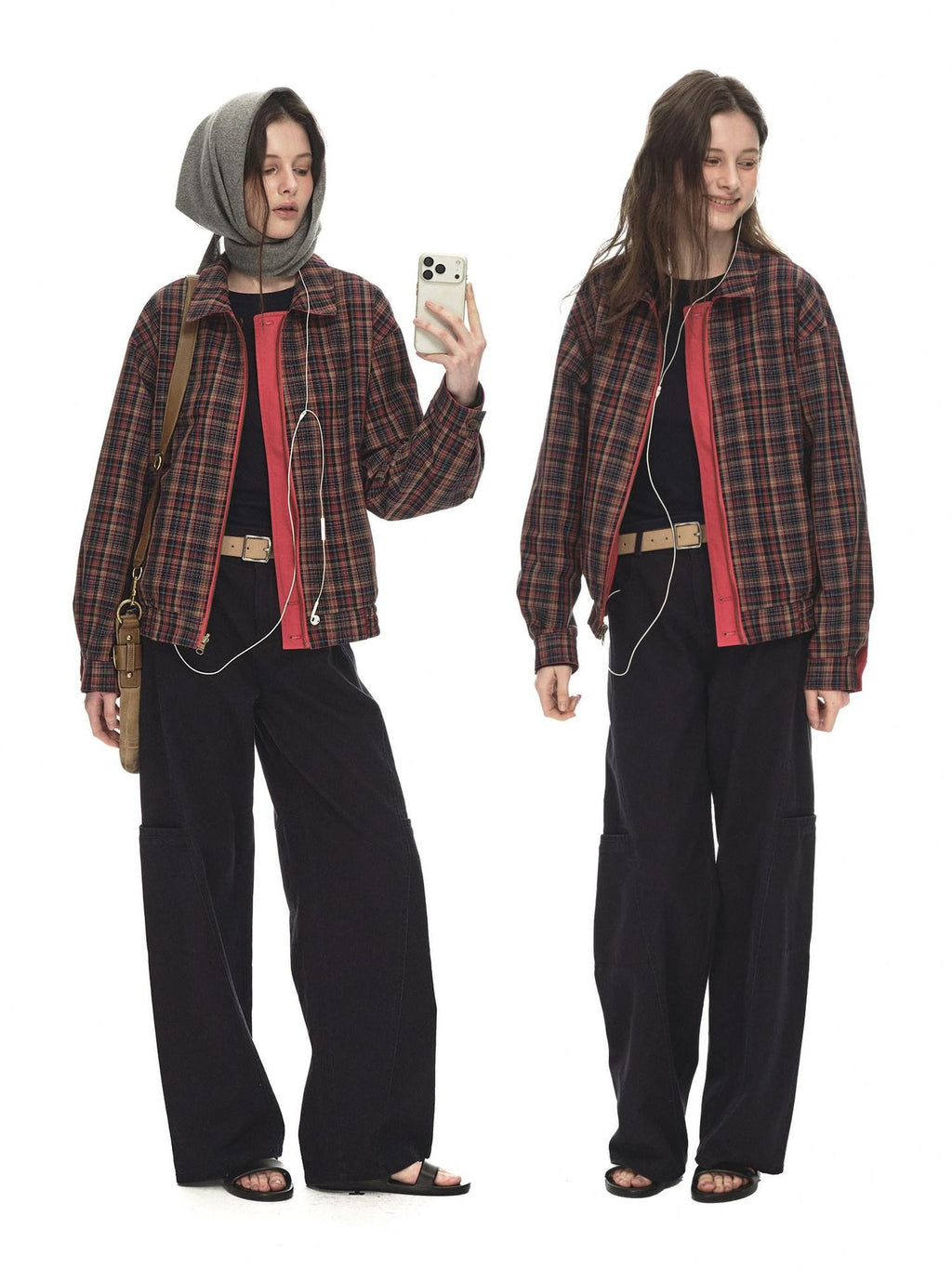 Country Moment Reversible Relaxed Unisex Cotton Plaid Zip Collar Ribbed Hem Cropped Jackets