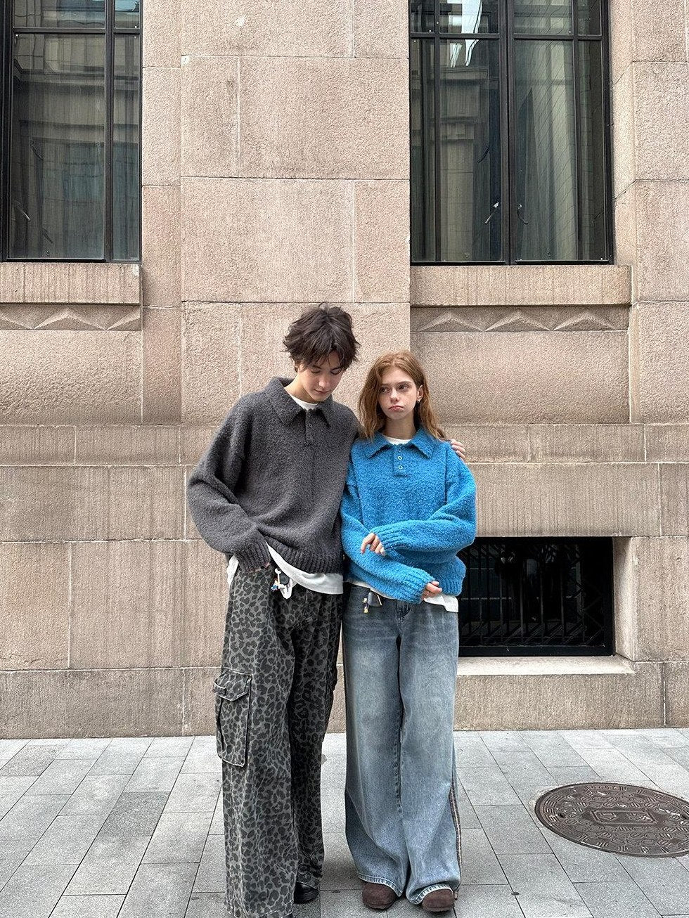 Country Moment Shape Retention Loose Fit Turn Down Collar Unisex Everyday Knit Sweaters