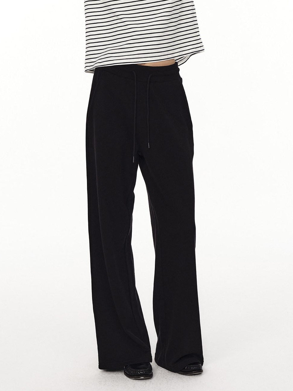 Country Moment High Waist Breathable Cotton Loose Straight Leg Casual Black Grey Straight Pants