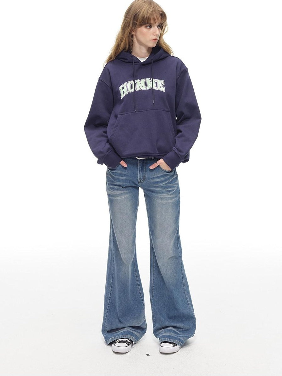 Country Moment Comfortable Low Rise Slim Fit Gradient Zipper Fly Washed Blue Flared Jeans