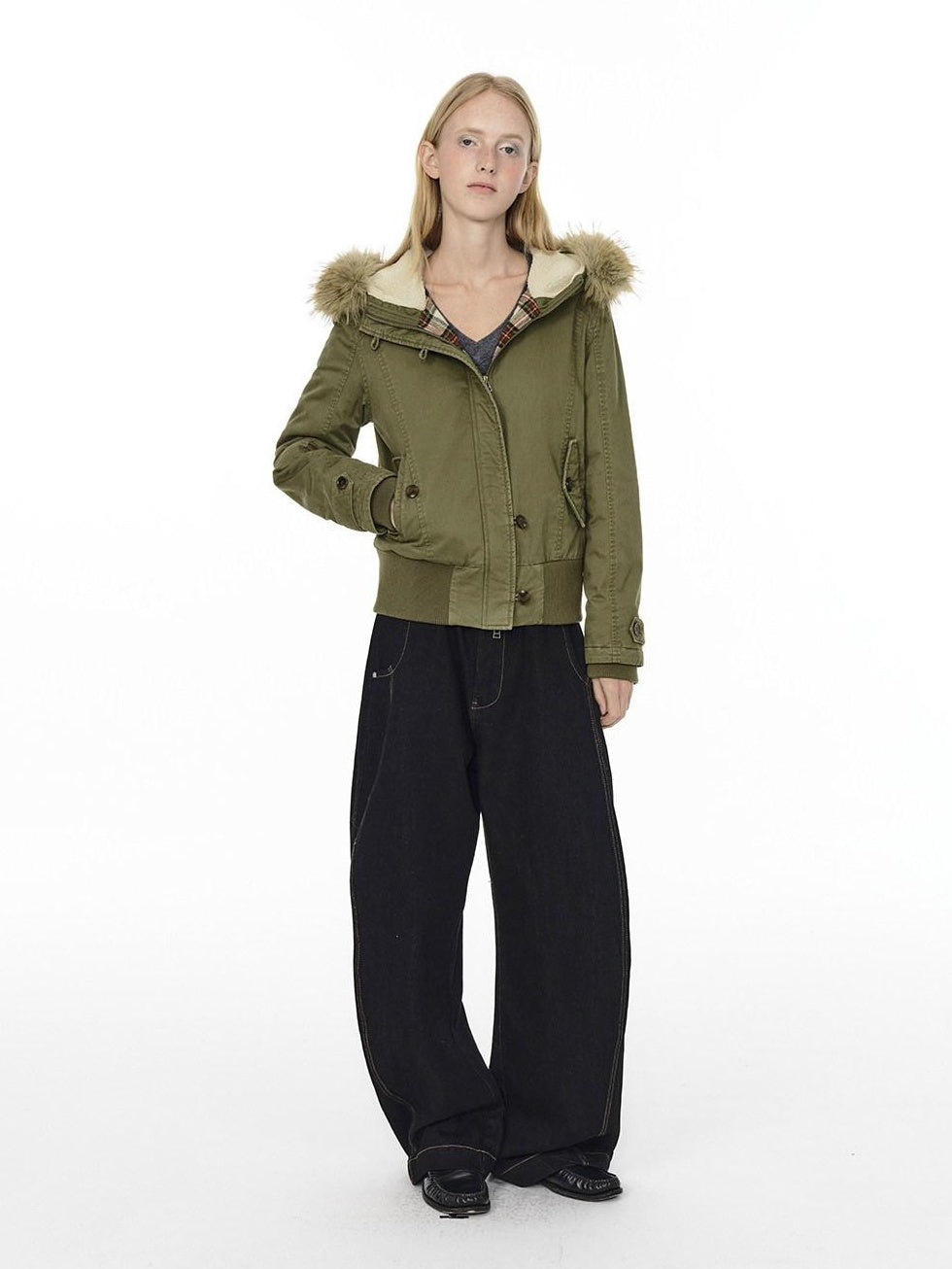 Country Moment Warm Cotton Quilted Hooded Vintage Green Casual Youth Ribbed Hem Puffer Jackets