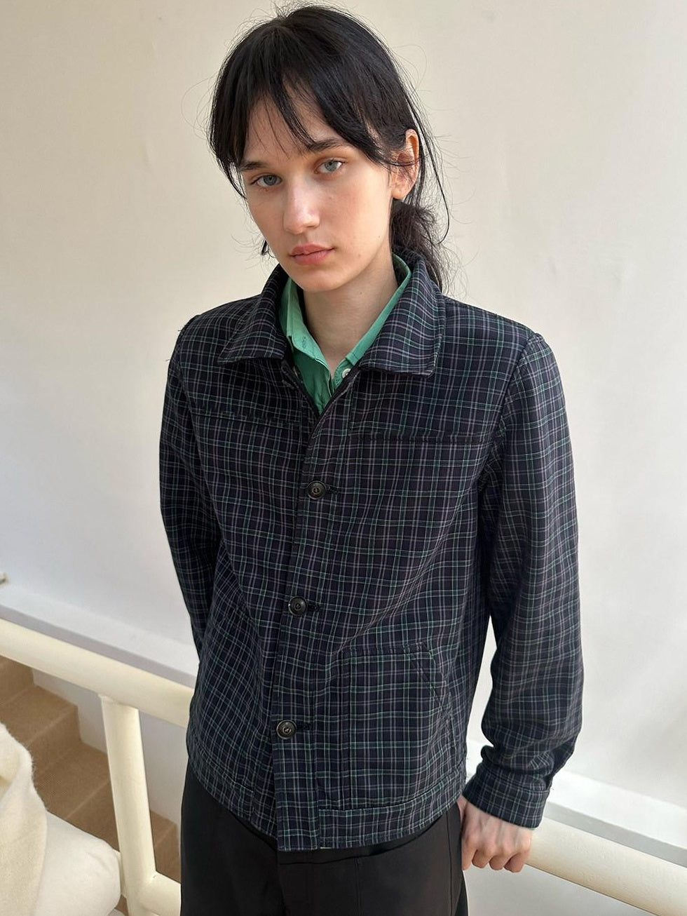 Country Moment Reversible Warm Edgy Slim Plaid Lapel Unisex Black Polyester Cropped Jackets