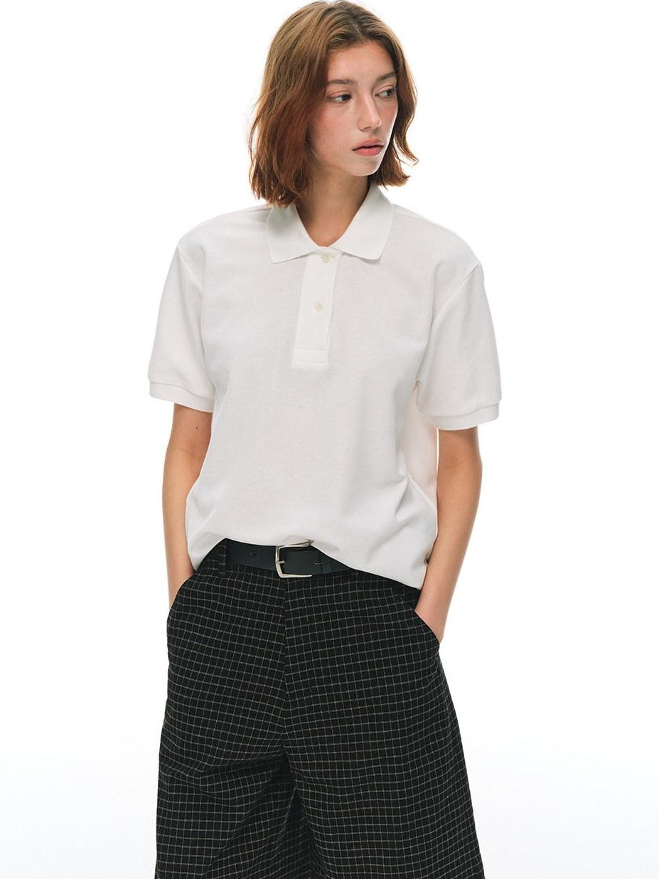 Country Moment Pure Cotton Breathable Loose Fit Polo Collar Women Short Sleeve T-Shirts