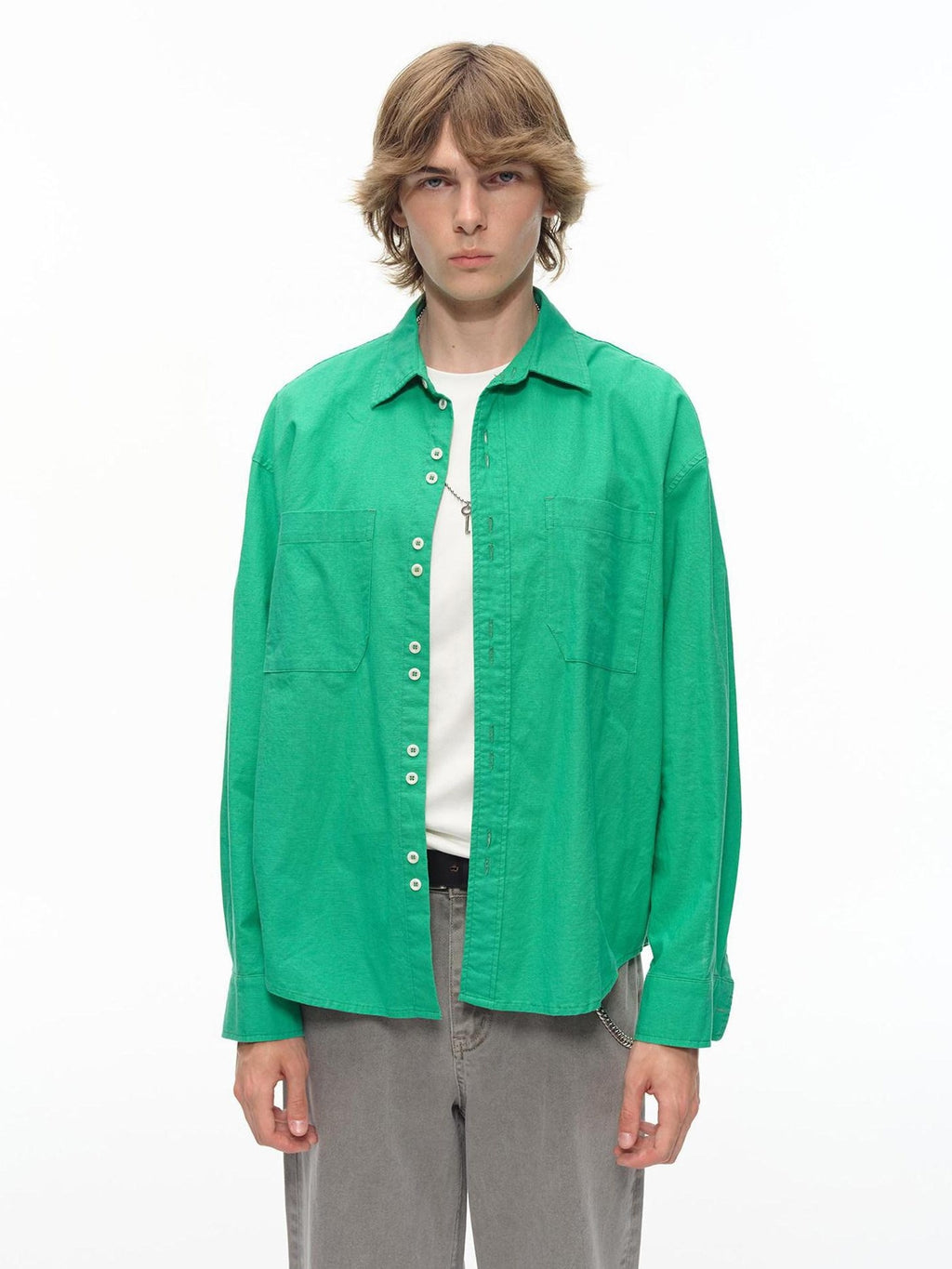 Country Moment Breathable Cotton Linen Loose Button Collar Unisex Long Sleeve Solid Shirts