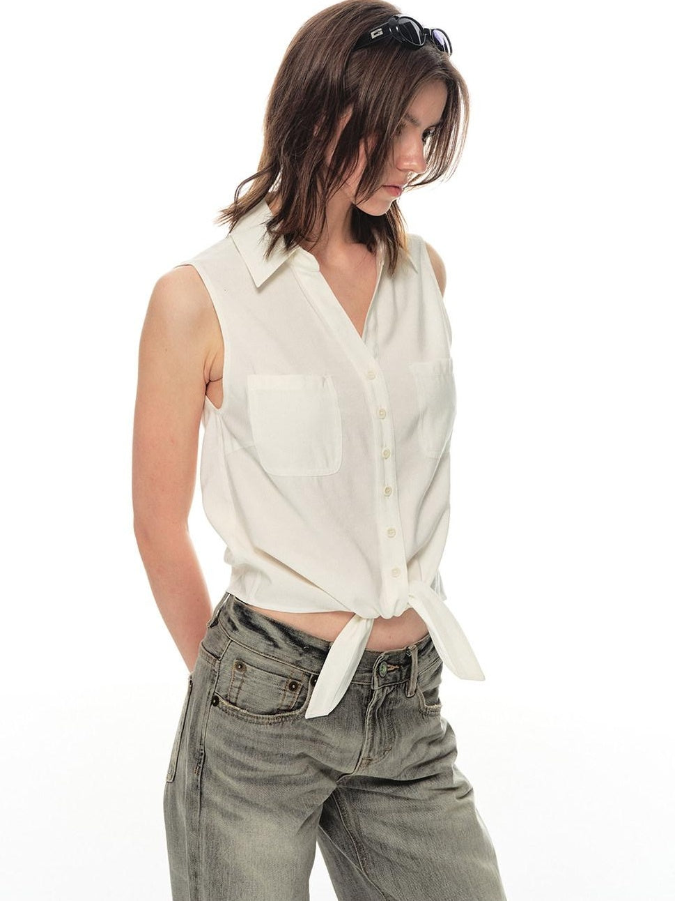Country Moment Breathable Quick Dry Loose Tie Front Women Commuter Modal Sleeveless Short Shirts