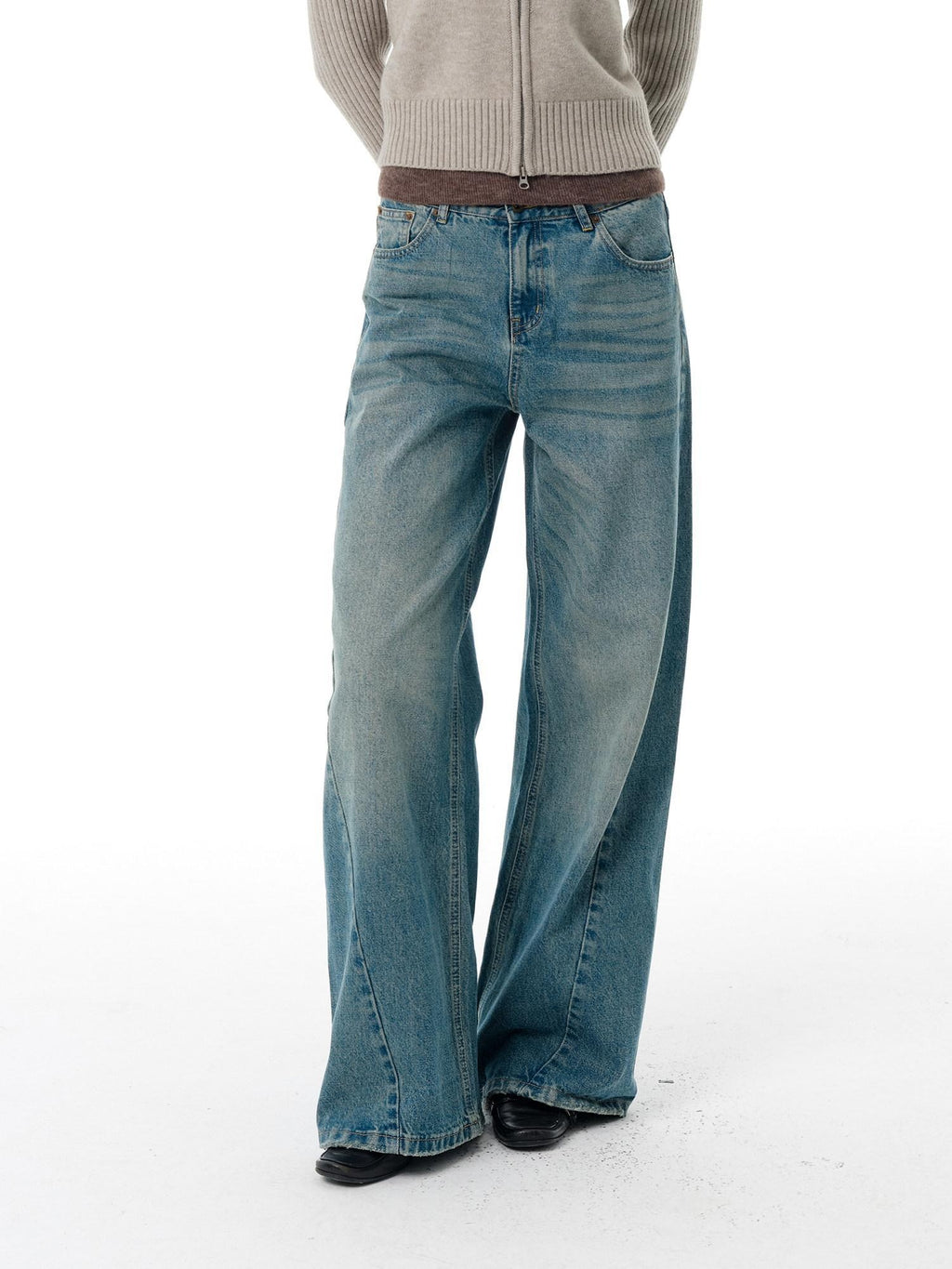 Country Moment Gradient Wash Mid Rise Loose Fit Unisex Cotton Blend Wide Leg Jeans