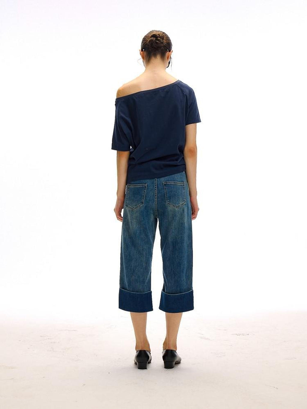 Country Moment High Waist Washed Stretch Straight Leg Denim Blue Mid-Length Shorts