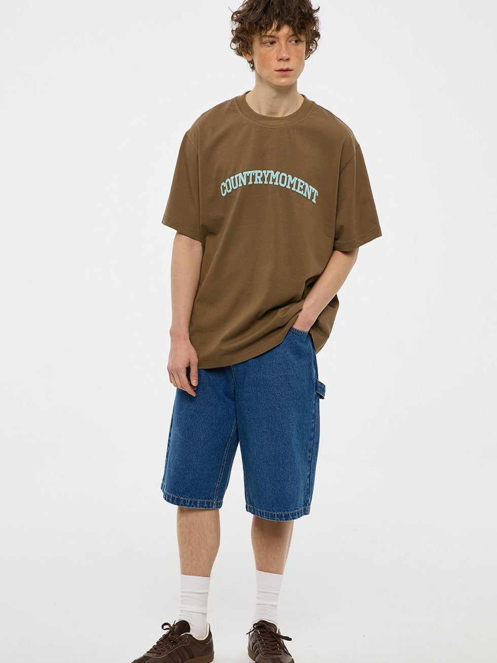 Country Moment Pure Cotton Japanese Loose Fit Crew Neck Letter Logo Print Short Sleeve T-Shirts