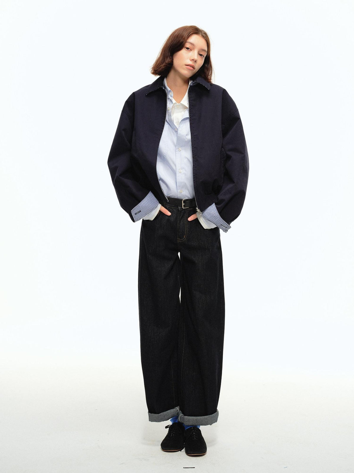 Country Moment Shape Retaining Mid Rise Loose Straight Teen Black Cotton Wide Leg Jeans