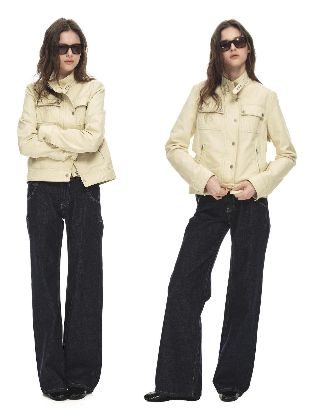 Country Moment Durable Cotton Button Loose Fit Vintage Stand Collar Women Cropped Jackets
