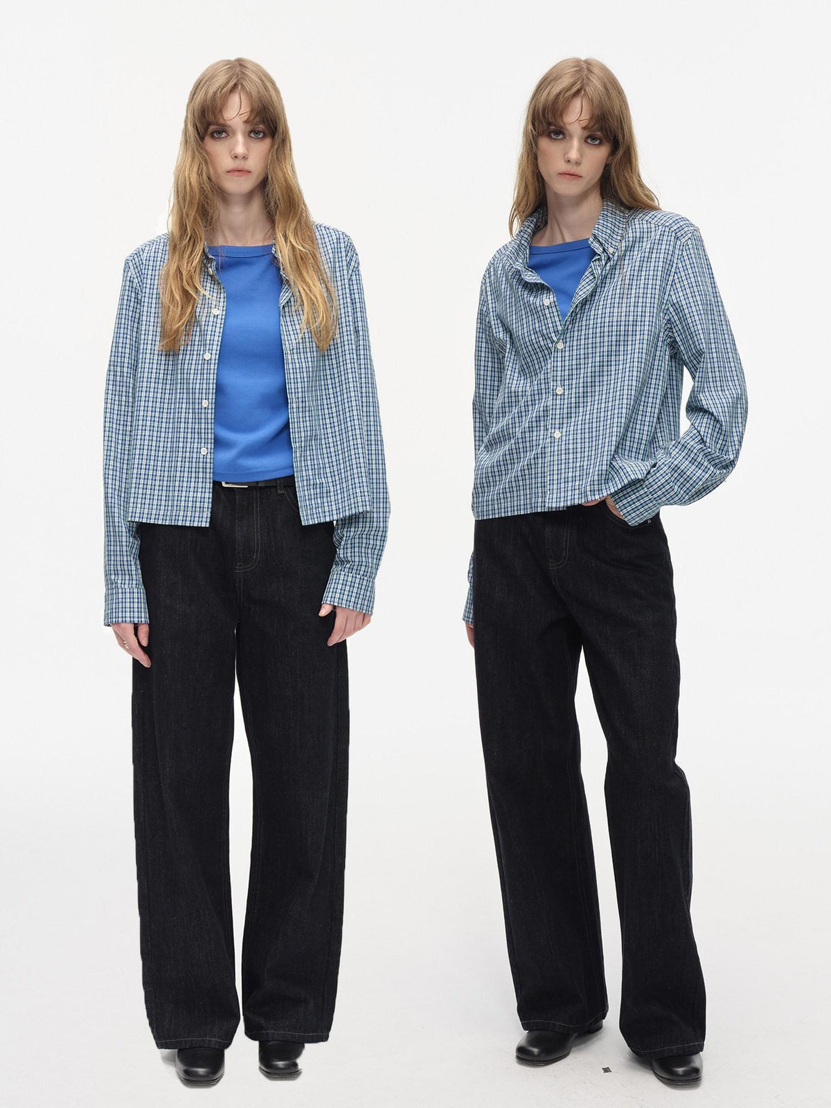 Country Moment Soft Breathable Cotton Loose Plaid Button Collared Women Long Sleeve Shirts