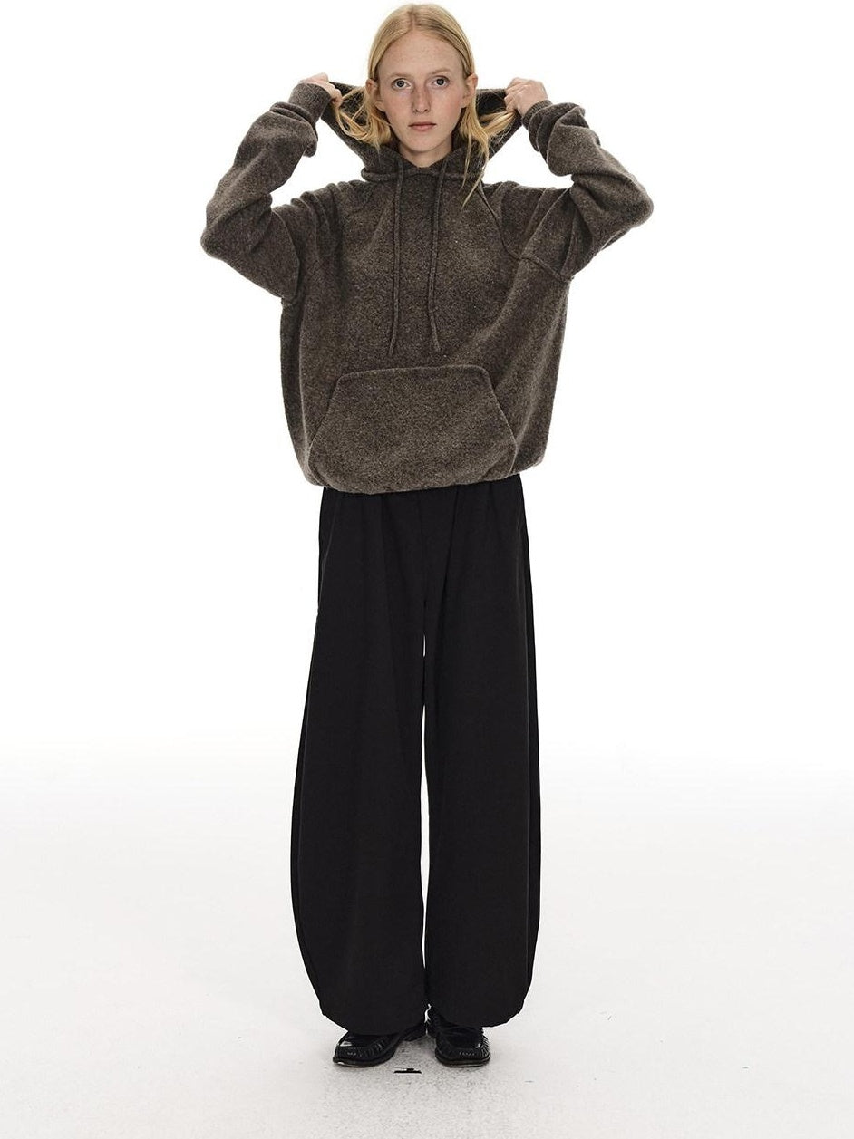 Country Moment Breathable Pleated Mid Rise Black Polyester Zipper Fly Wide Leg Pants