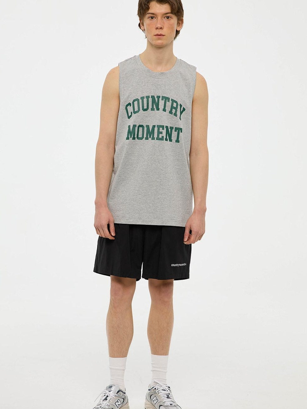 Country Moment Cotton Heather Gray Loose Japanese Youth Round Neck Sweat Vest Tank Tops