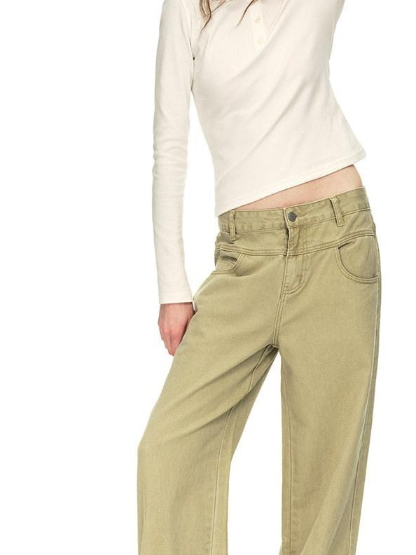 Country Moment Breathable Cotton Washed Patchwork Loose Cargo Mid Waist Casual Straight Pants