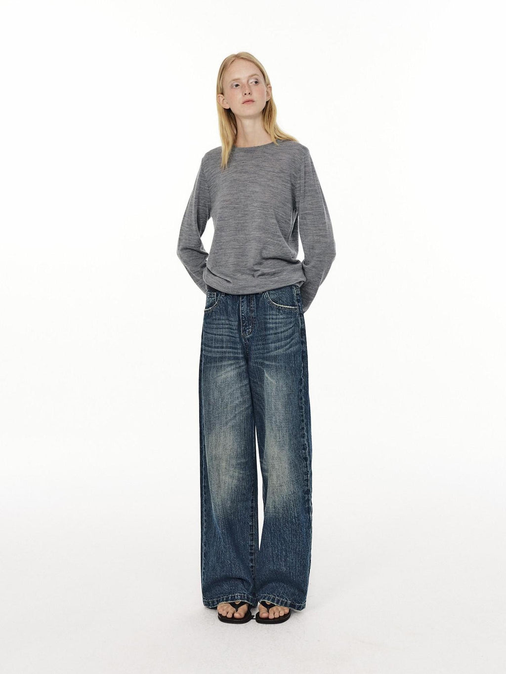 Country Moment Micro Stretch Mid Rise Vintage Blue Gradient Loose Unisex Straight Leg Jeans