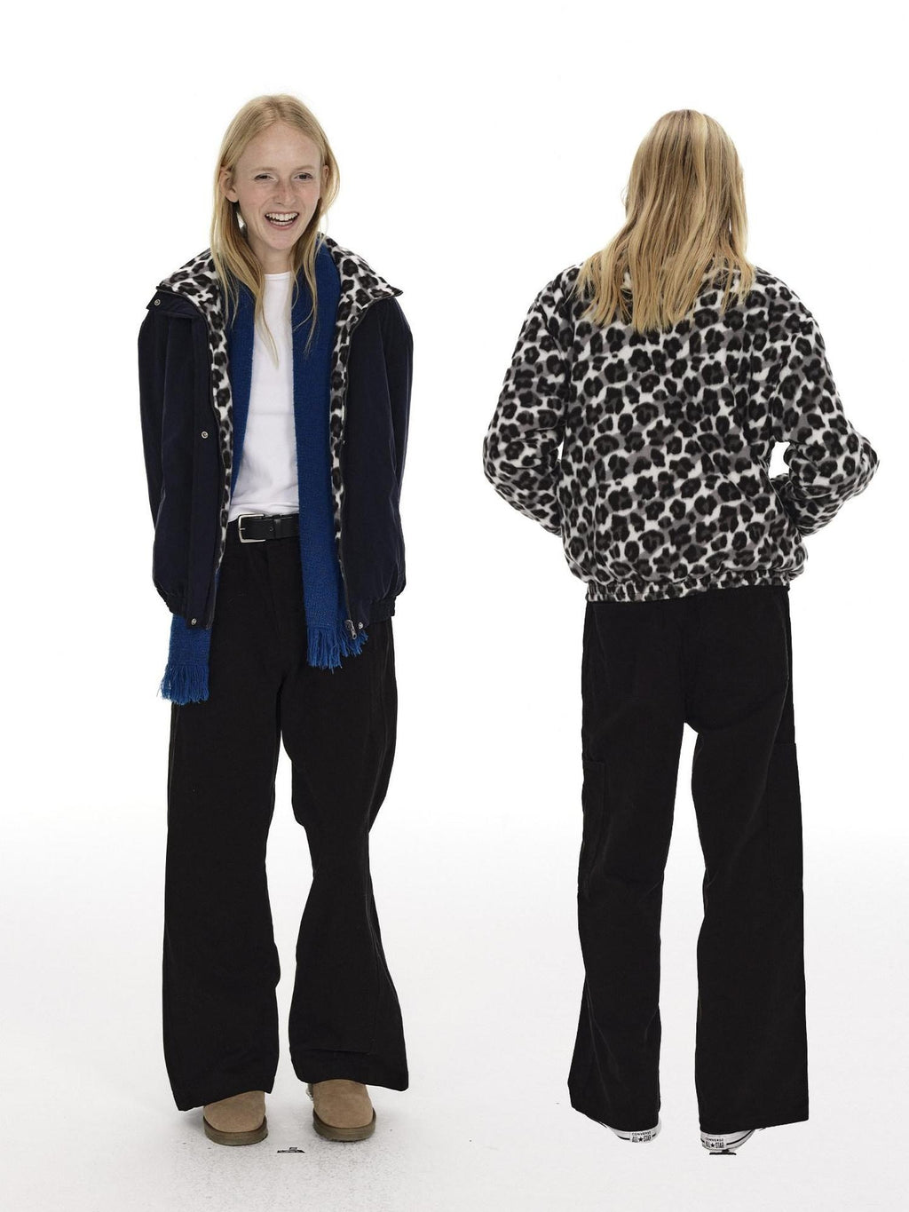 Country Moment Reversible Cotton Lined Oversized Stand Collar Youth Navy Puffer Jackets