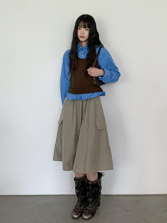 DDGIRL studio Moisture Wicking Pure Cotton Relaxed Polo Collar Button Women Blue Blouses