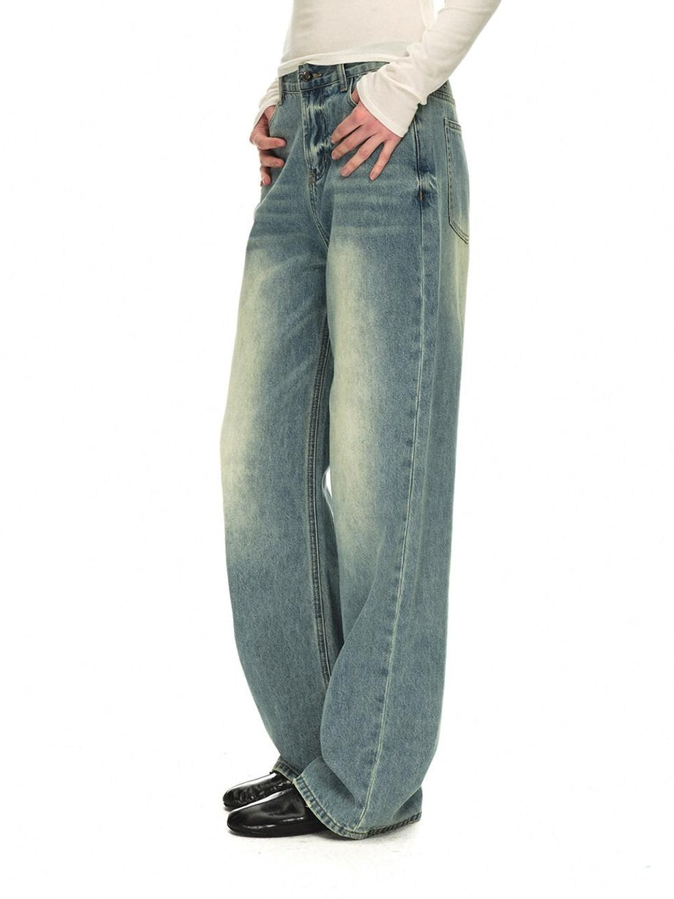 Country Moment Breathable Cotton Blend Gradient Wash Relaxed Mid Rise Unisex Wide Leg Jeans