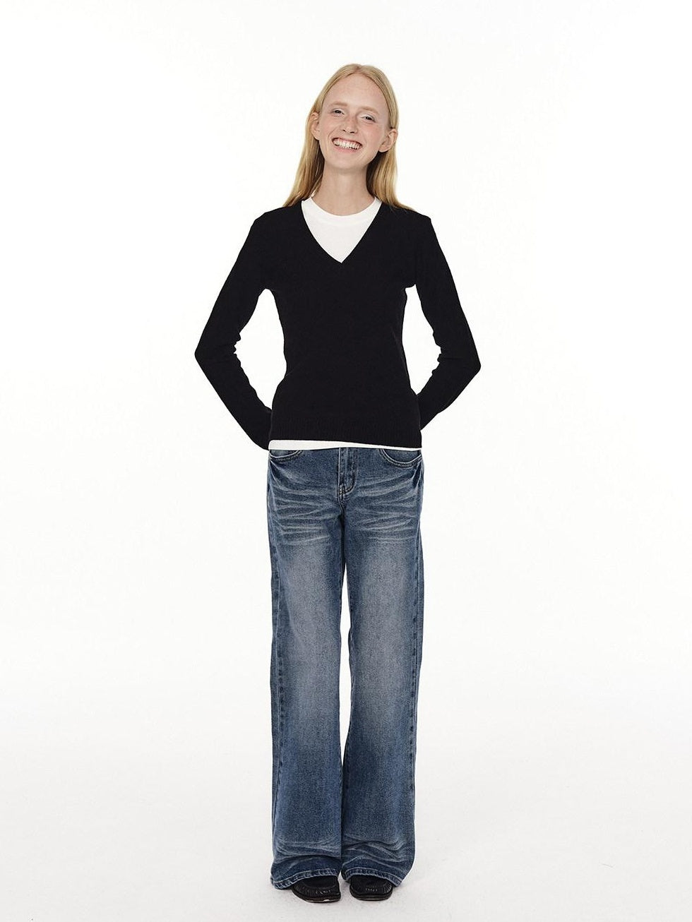 Country Moment Soft Wool Blend Slim Fit American V-neck Women Casual Knit Sweaters