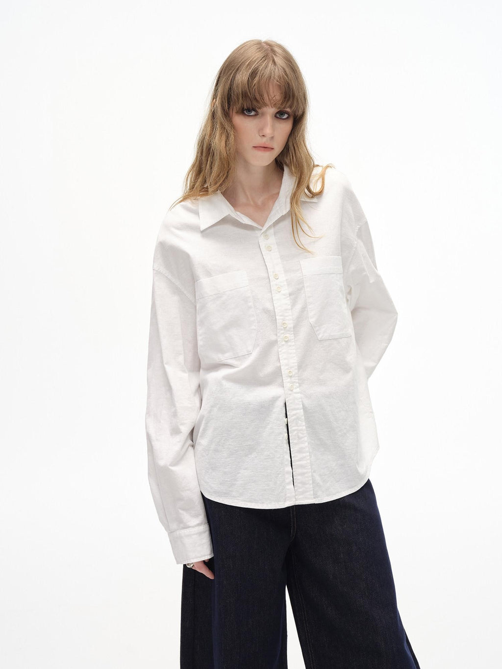 Country Moment Breathable Cotton Linen Loose Button Collar Unisex Long Sleeve Solid Shirts